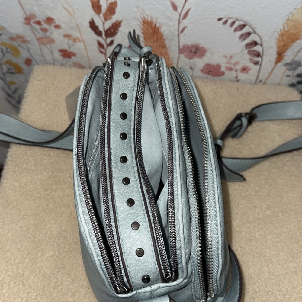 T-Shirt & Jeans Light Blue Studded Crossbody Handbag - Slate Blue - Picture 6 of 10